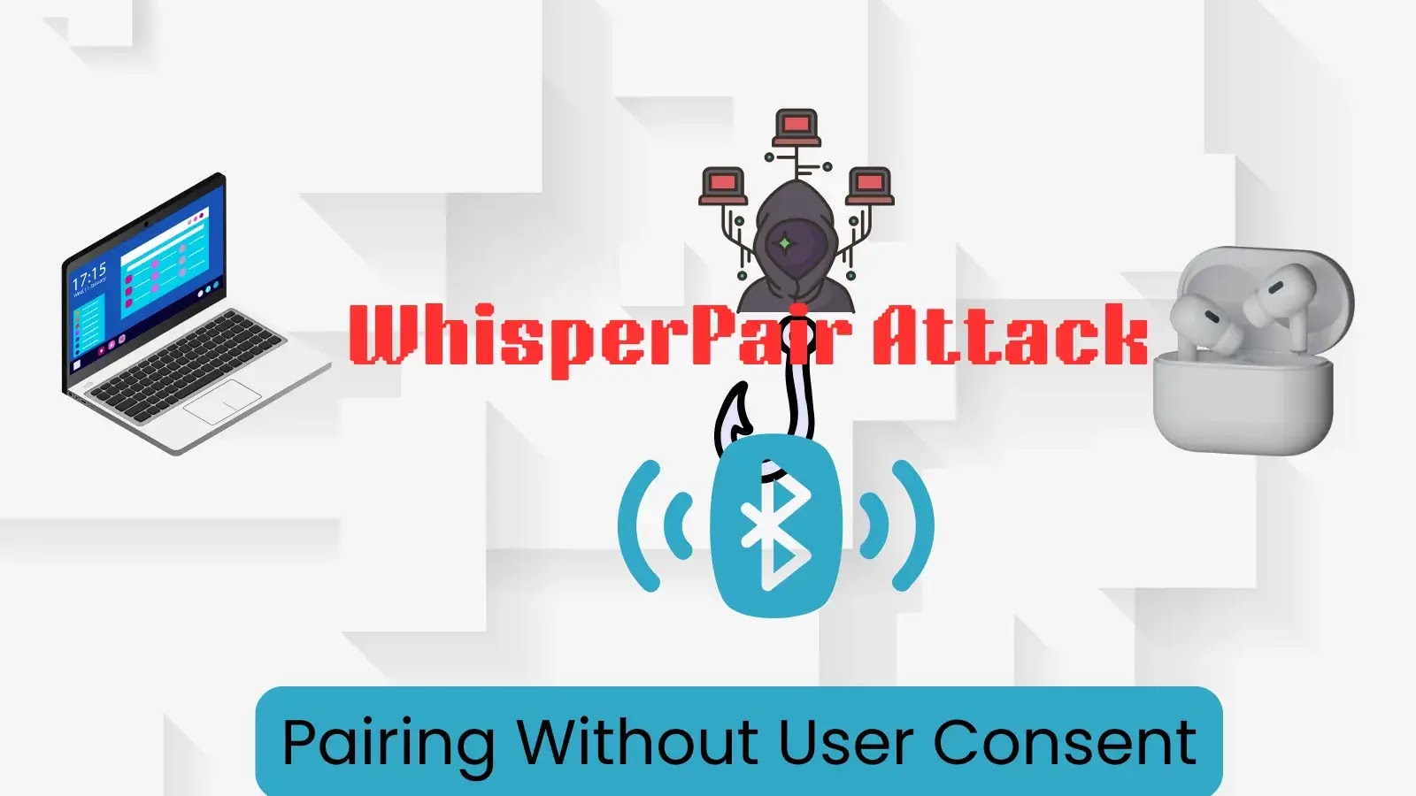 WhisperPair Bluetooth Fast Pair attack illustration
