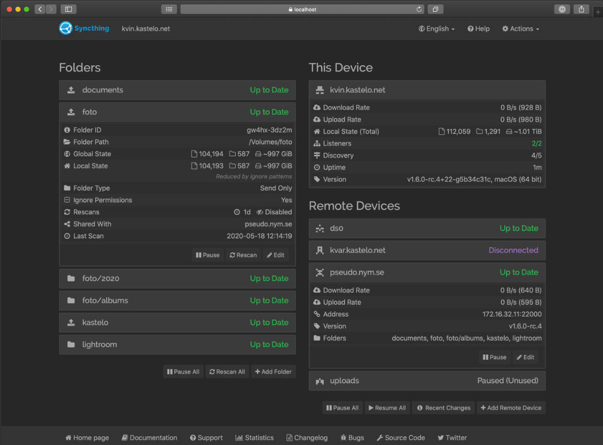 Syncthing interface screenshot